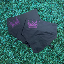 Load image into Gallery viewer, 'Be a Queen' Matte Black Strap High Cut Brazil Scrunchie Bum Shorts