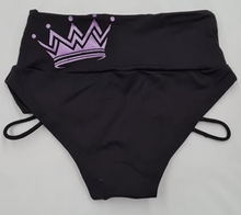 Load image into Gallery viewer, 'Be a Queen' Matte Black Strap High Cut Brazil Scrunchie Bum Shorts