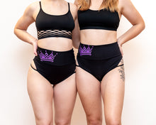 Load image into Gallery viewer, 'Be a Queen' Matte Black Strap High Cut Brazil Scrunchie Bum Shorts
