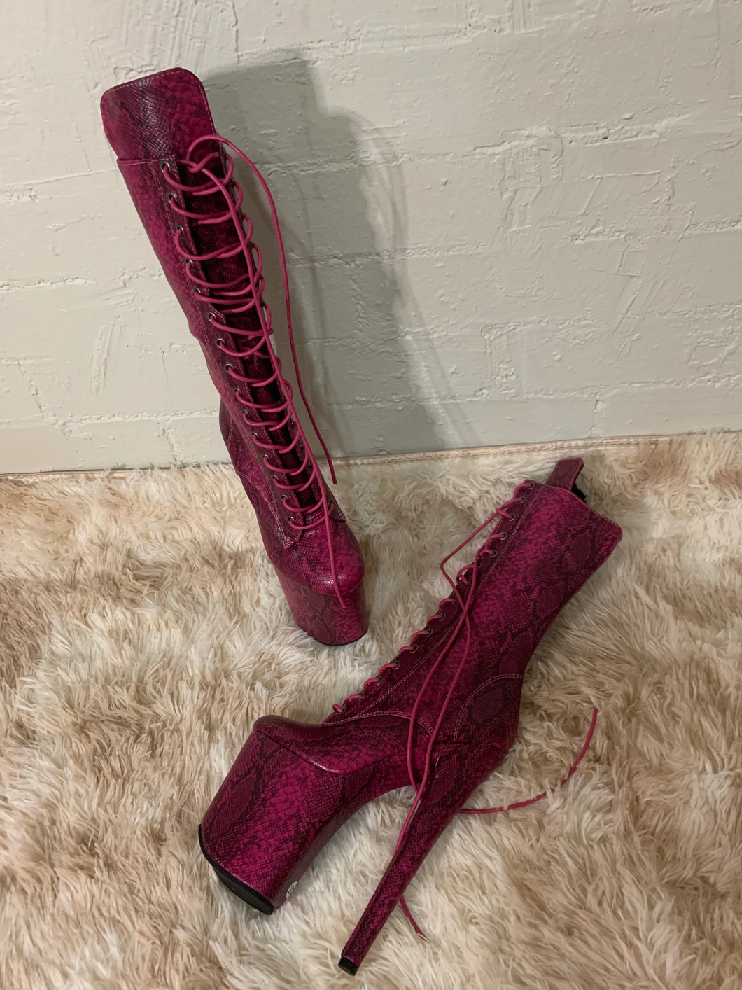Lily Frog Heels: Medusa Bossy Pink - 8 inch heels - Mid calf boots