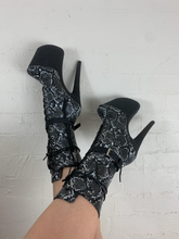 Load image into Gallery viewer, Lily Frog Heels: Medusa Onyx Mid Calf 8 inch heels
