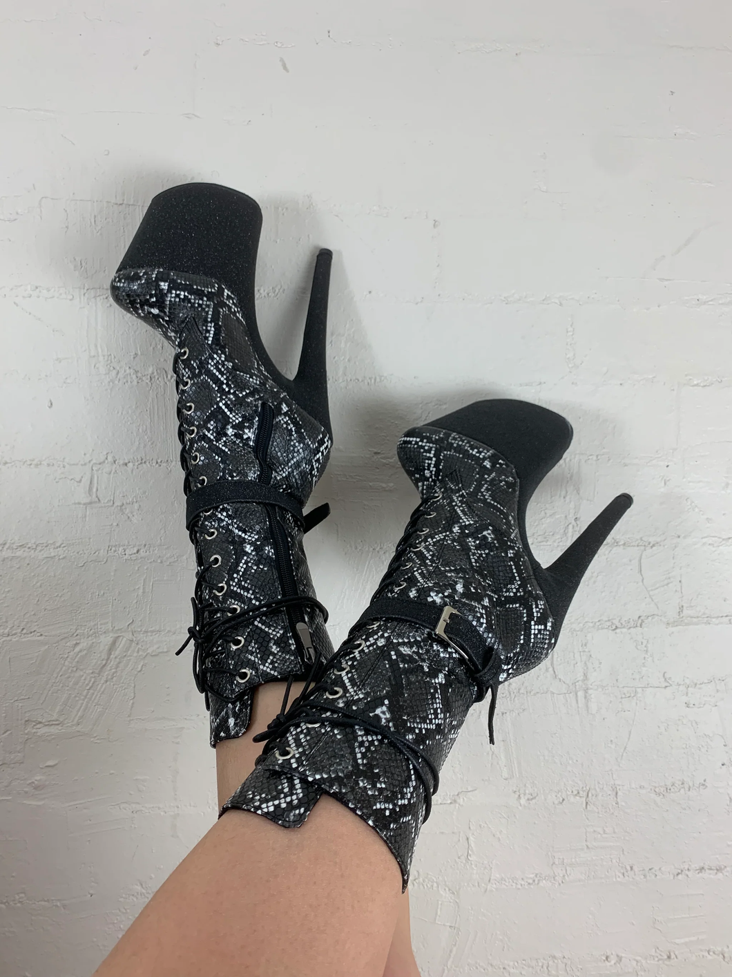 Lily Frog Heels: Medusa Onyx Mid Calf 8 inch heels