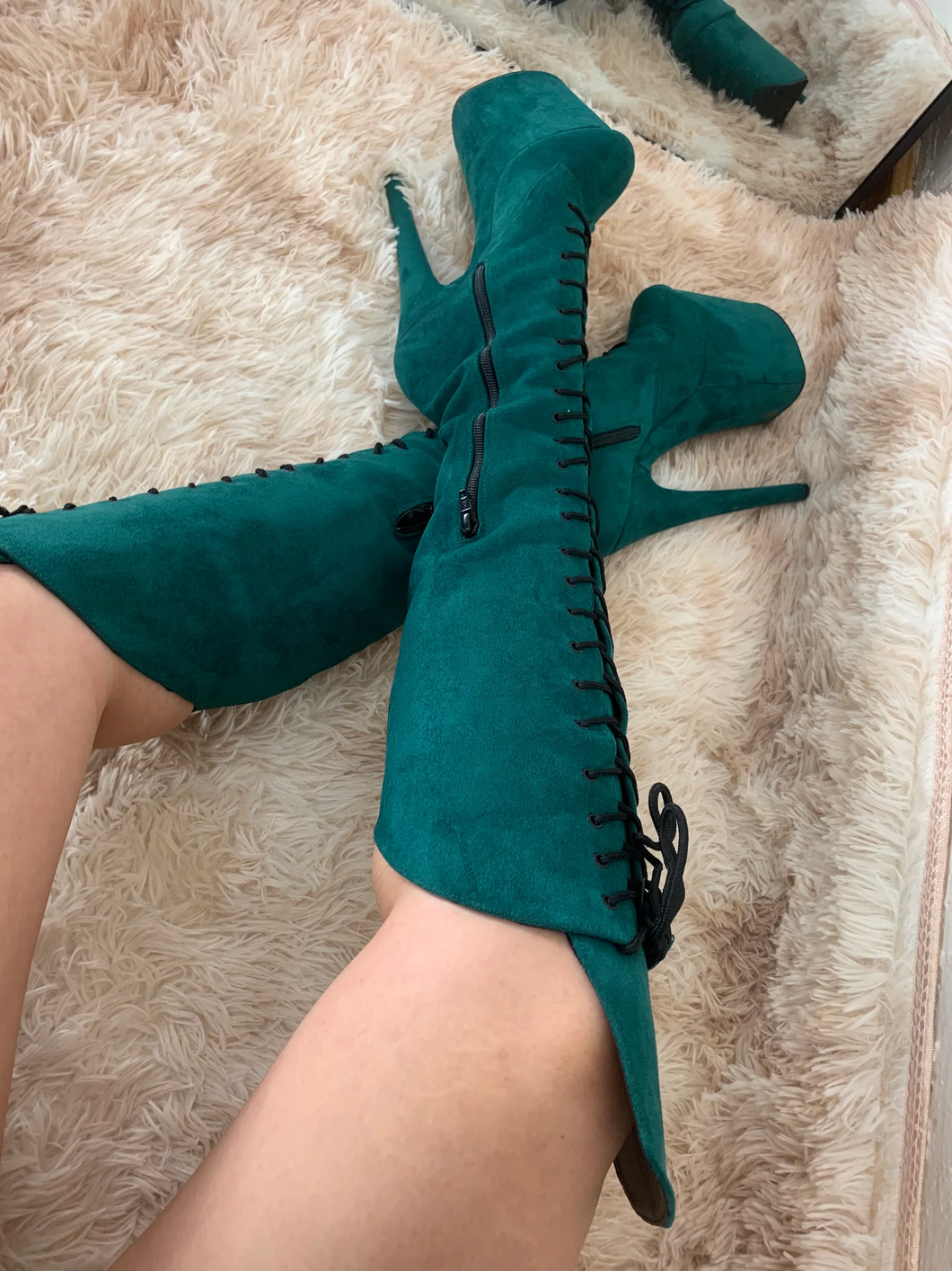Lily Frog Heels: NBK Green - 8 inch heels knee high boots