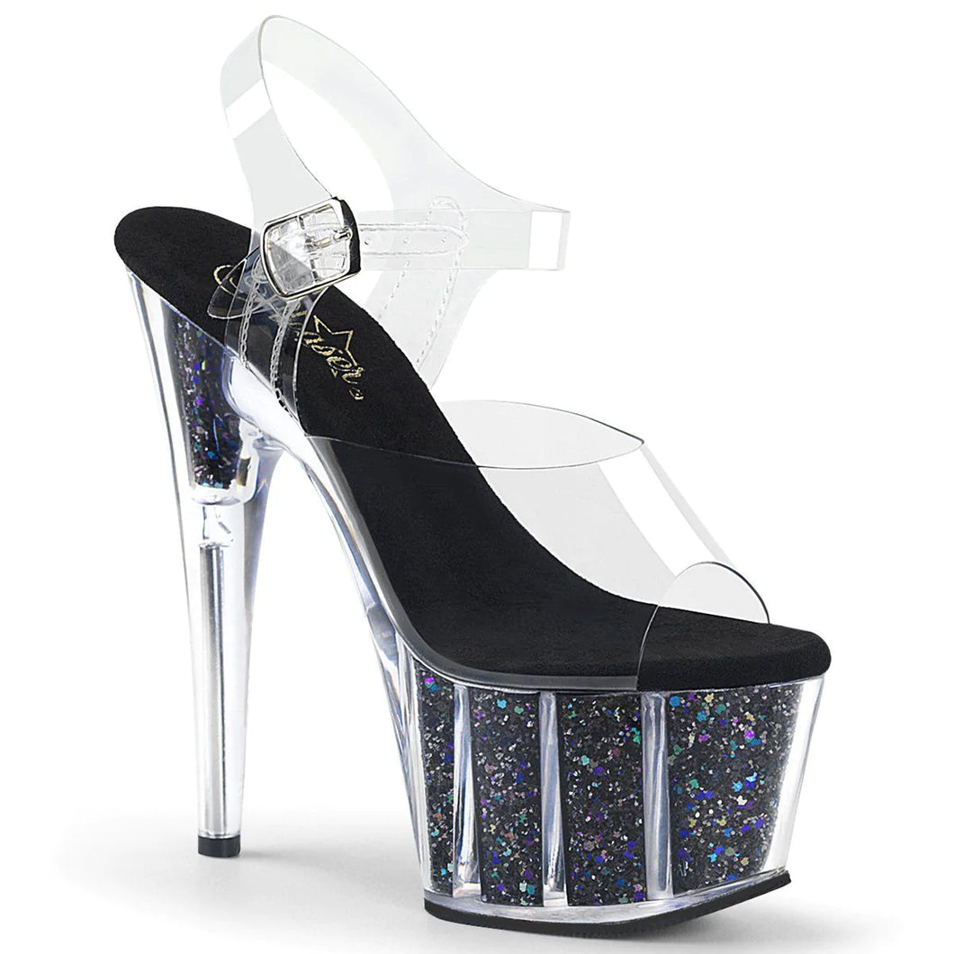 ADORE-708CG Clear/Black Confetti Glitter Platform Sandal