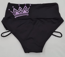 Load image into Gallery viewer, &#39;Be a Queen&#39; Matte Black Strap High Cut Brazil Scrunchie Bum Shorts
